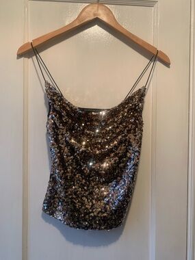 Thirty Thirty Metallic Sequin Cowl Neck Tank Top Size Small